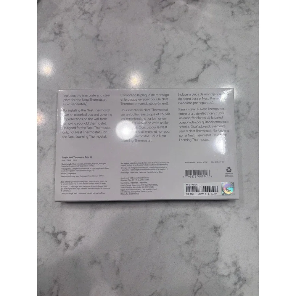 Google Nest Thermostat Snow White with Trim Kit Bundle GA01334-US New Sealed